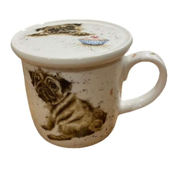 Royal Worcester Wrendale‎ Designs Mug Pug Love Dog Puppy A15 With Saucer Cupcake - Picture 1 of 8